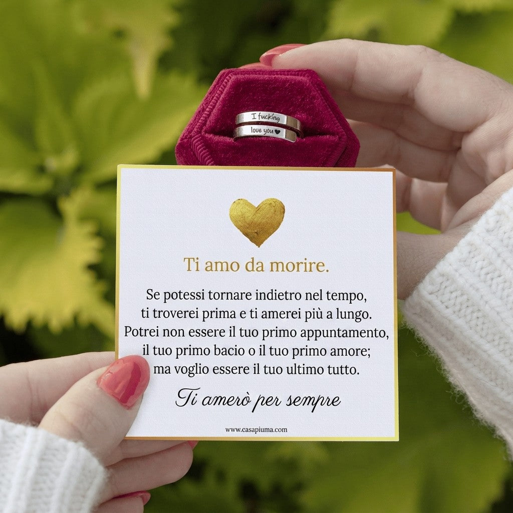 Anello «Ti Amo da Morire» — cofanetto e biglietto in italiano