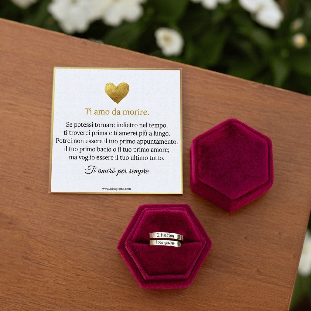 Anello «Ti Amo da Morire» — cofanetto, biglietto e anello inciso