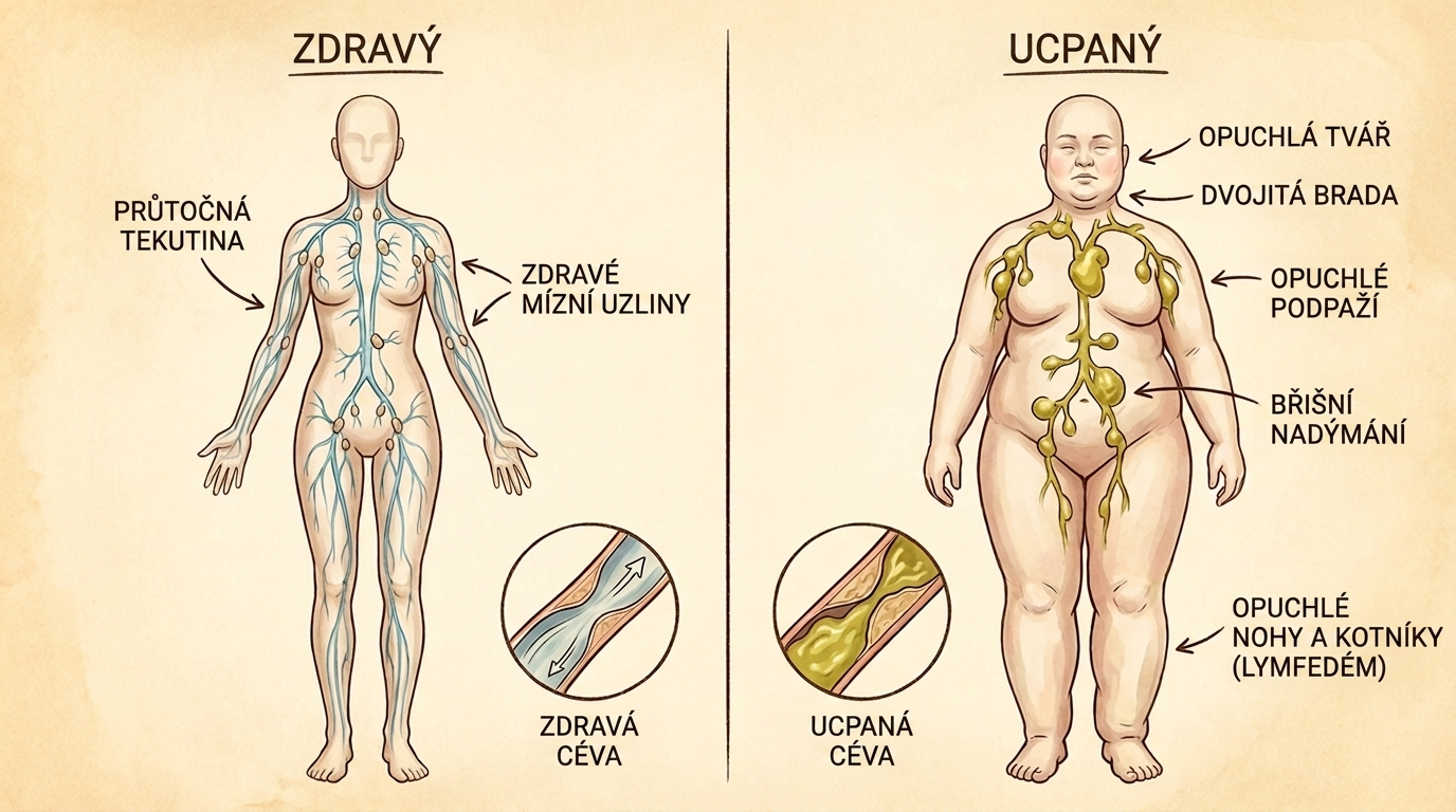 Zdravý vs. ucpaný lymfatický systém